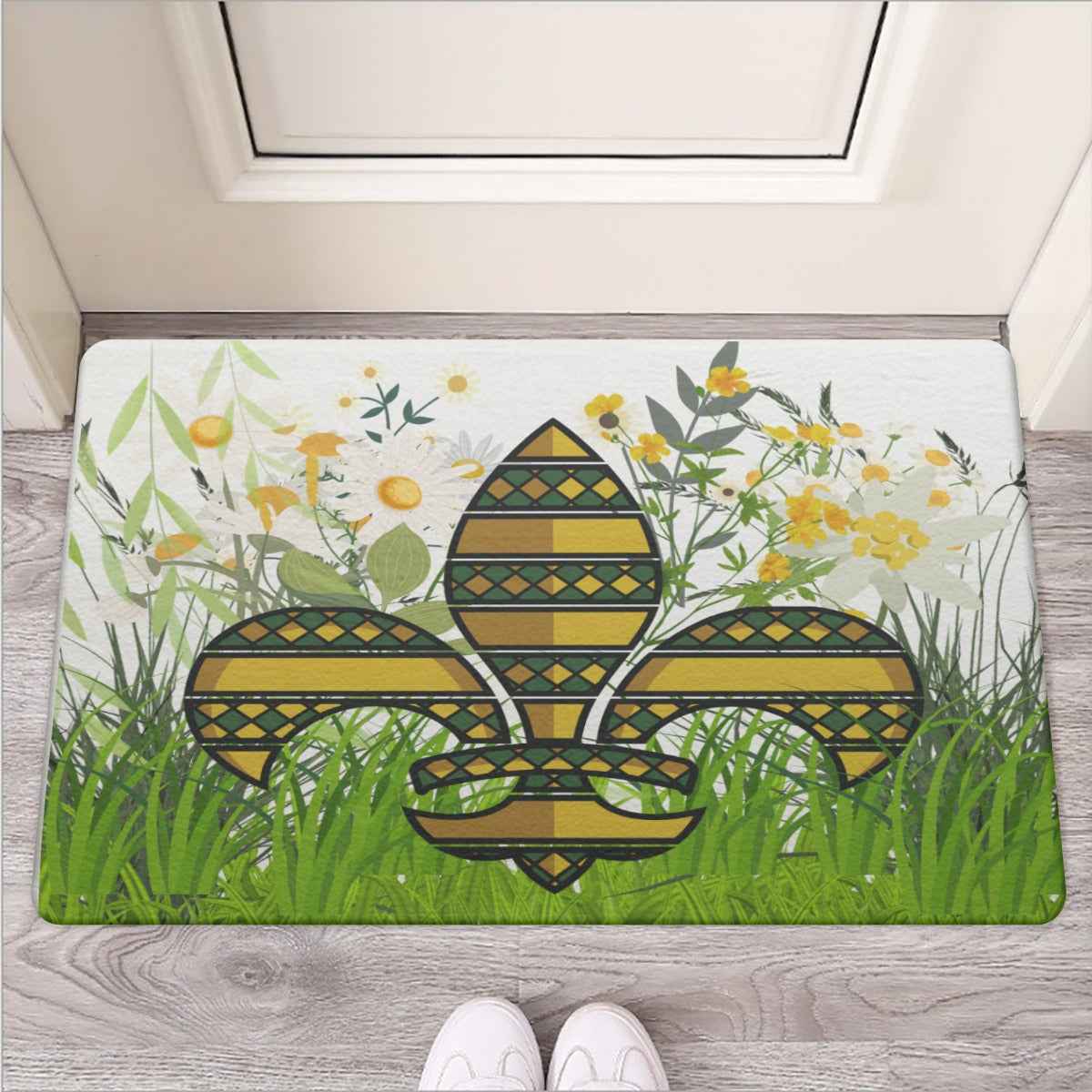 Gold/Green Fleur De Lis Door Mat | Rubber