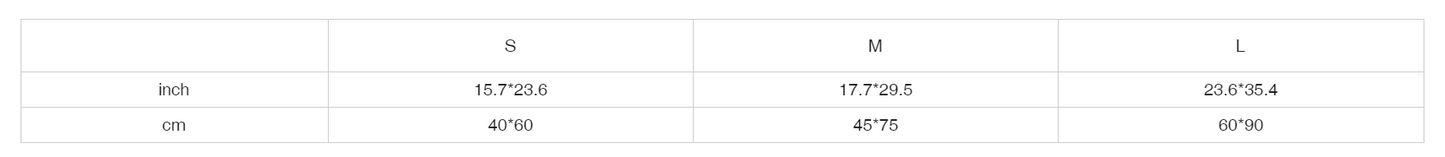 Measurement chart with inch and cm conversions for sizes S, M, and L.