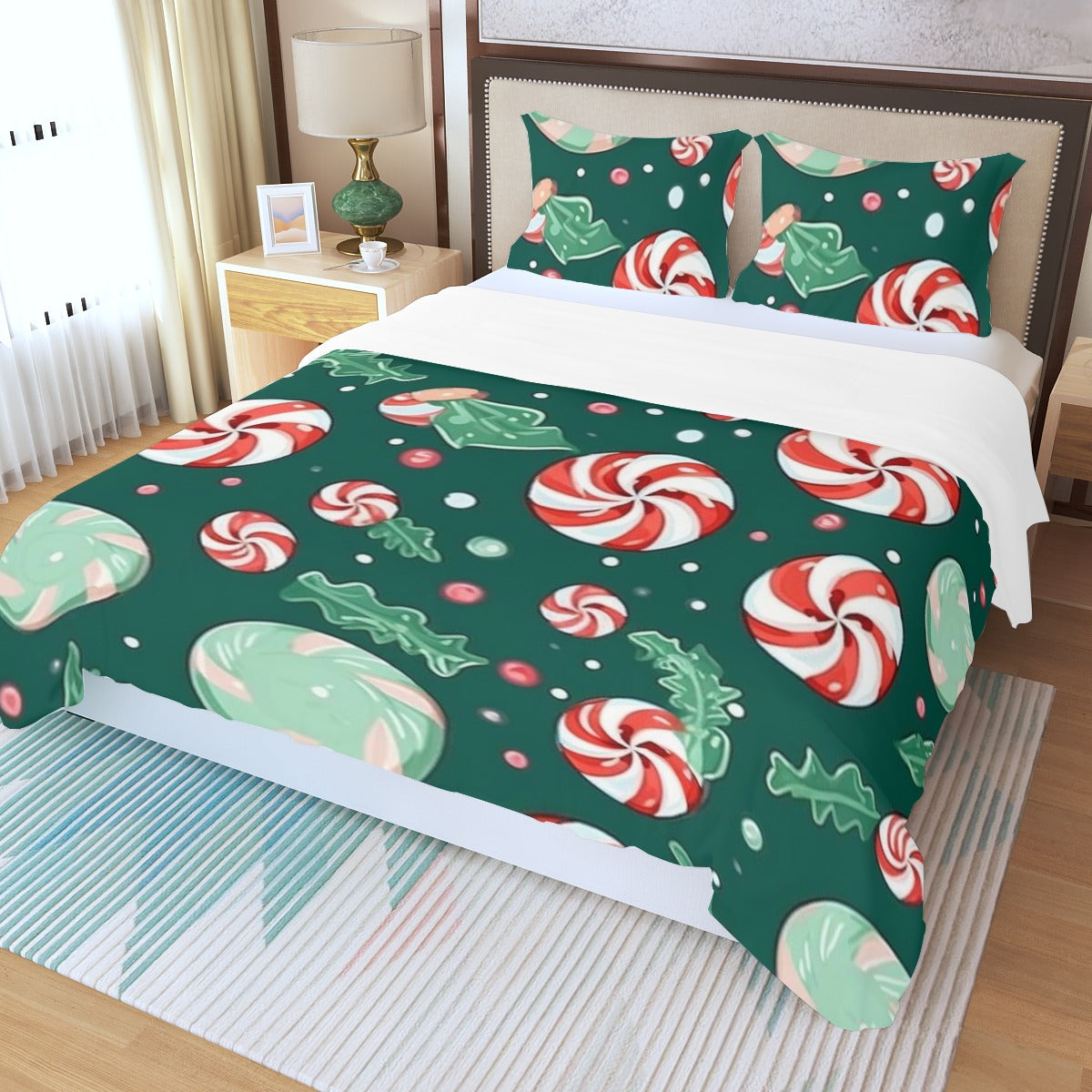 Candy Christmas Three Piece Duvet Bedding Set
