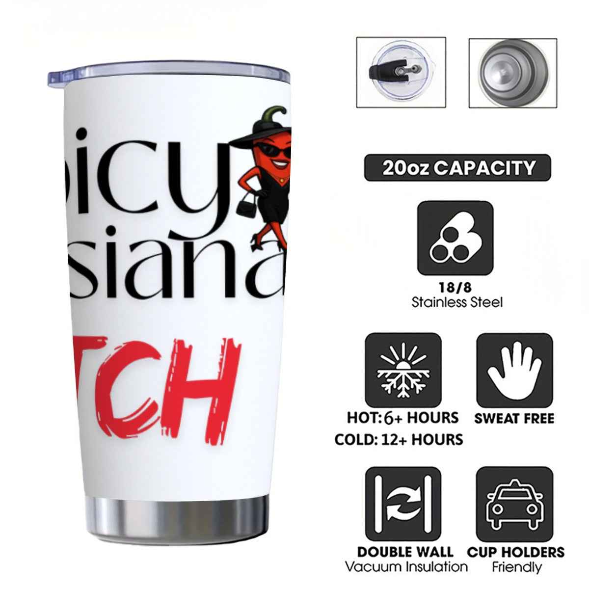 Spicy Louisiana Tumbler 20 oz with Sliding Lid - Perfect for Hot Drinks