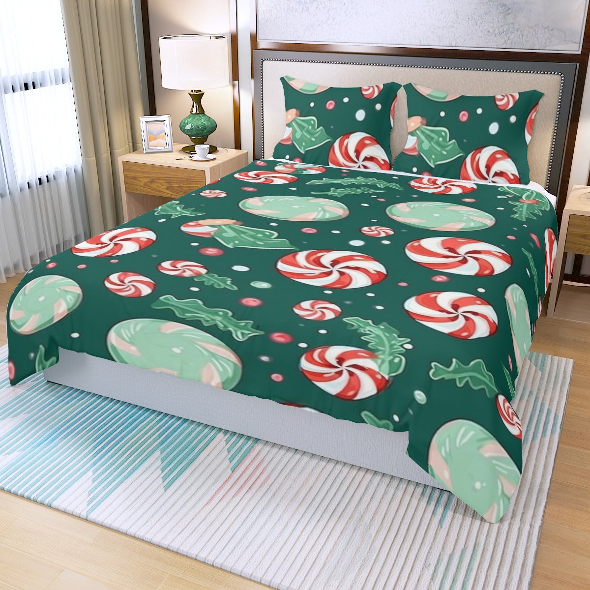 Candy Christmas Three Piece Duvet Bedding Set