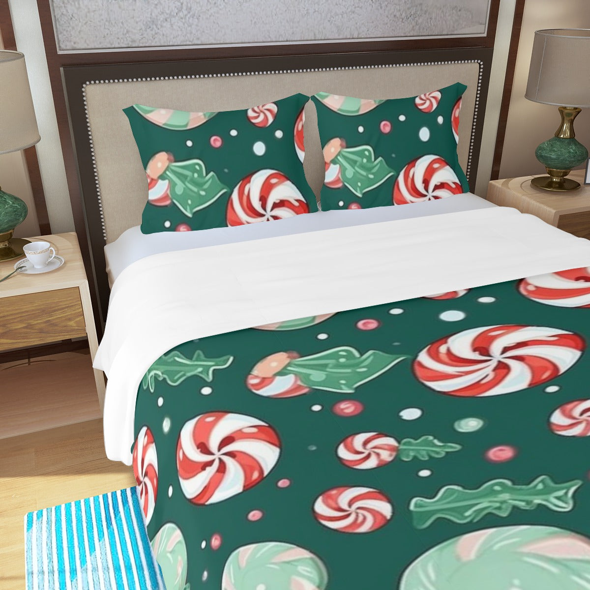 Candy Christmas Three Piece Duvet Bedding Set